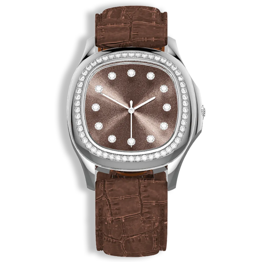 Niveau Élevé Determination Ladies W-066 Swiss Luxury Watch – Diamond Dial & White Leather Strap