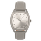 Determination Gents Watch – Matte Steel Case with Silver Sunray Dial & Grey Leather Strap