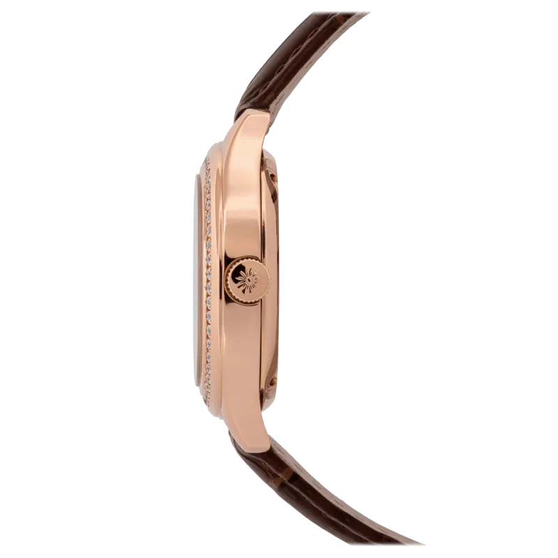 Determination Medium Automatic Watch – 18K Rose Gold Case with Diamond Bezel & Brown Leather Strap