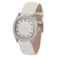 Determination Medium Quartz Watch – Steel Case with Diamond Bezel, Mother-of-Pearl Dial & White Leather Strap